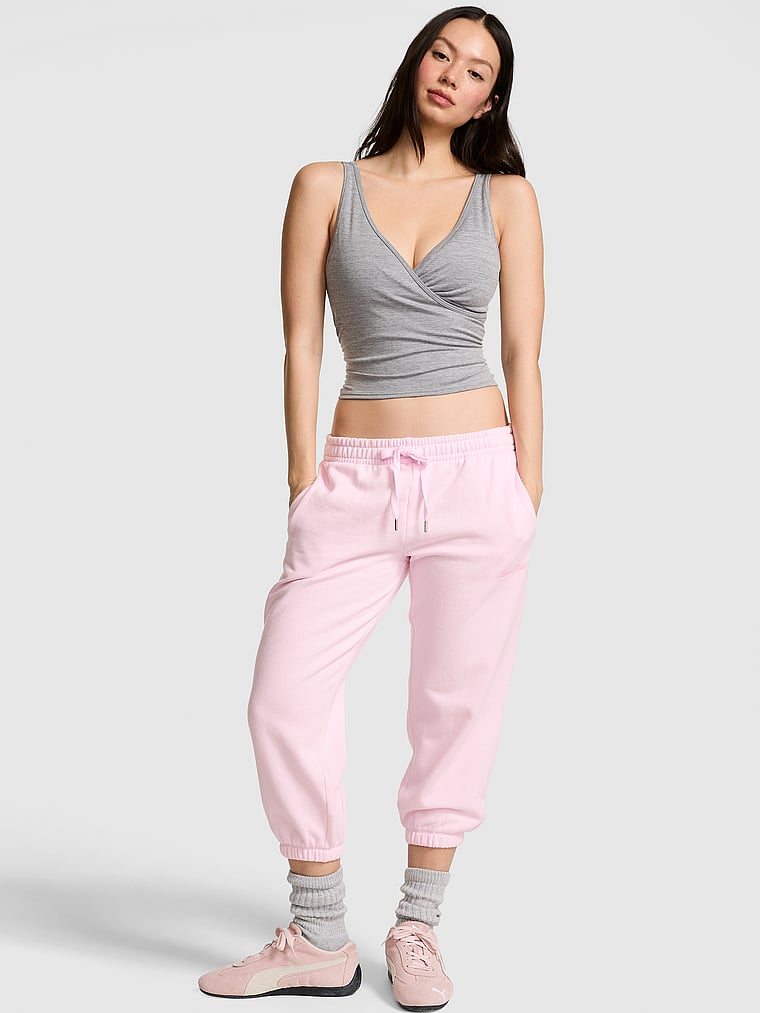 PINK Campus Fleece™ Capri Jogger Sweatpants, Pink Tulip, onModelFront, 1 of 3