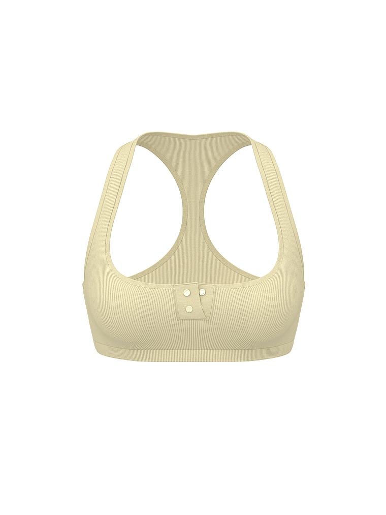 PINK Cotton Dorm Unlined Racerback Bralette, Palest Yellow, offModelFront, 3 of 3