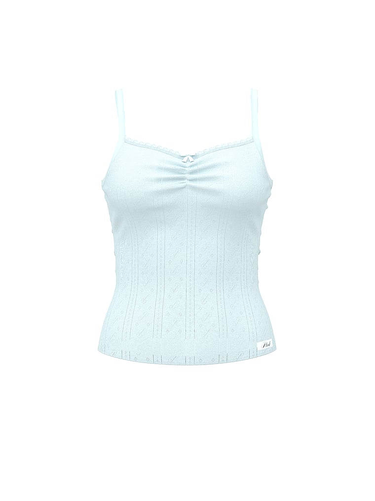 PINK Pointelle Sweetheart Cami, Spray Blue, offModelFront, 3 of 3