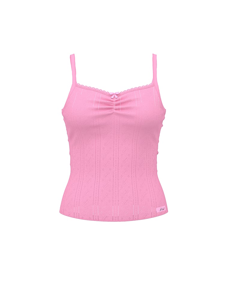 PINK Pointelle Sweetheart Cami, Pink Lollipop, offModelFront, 3 of 3