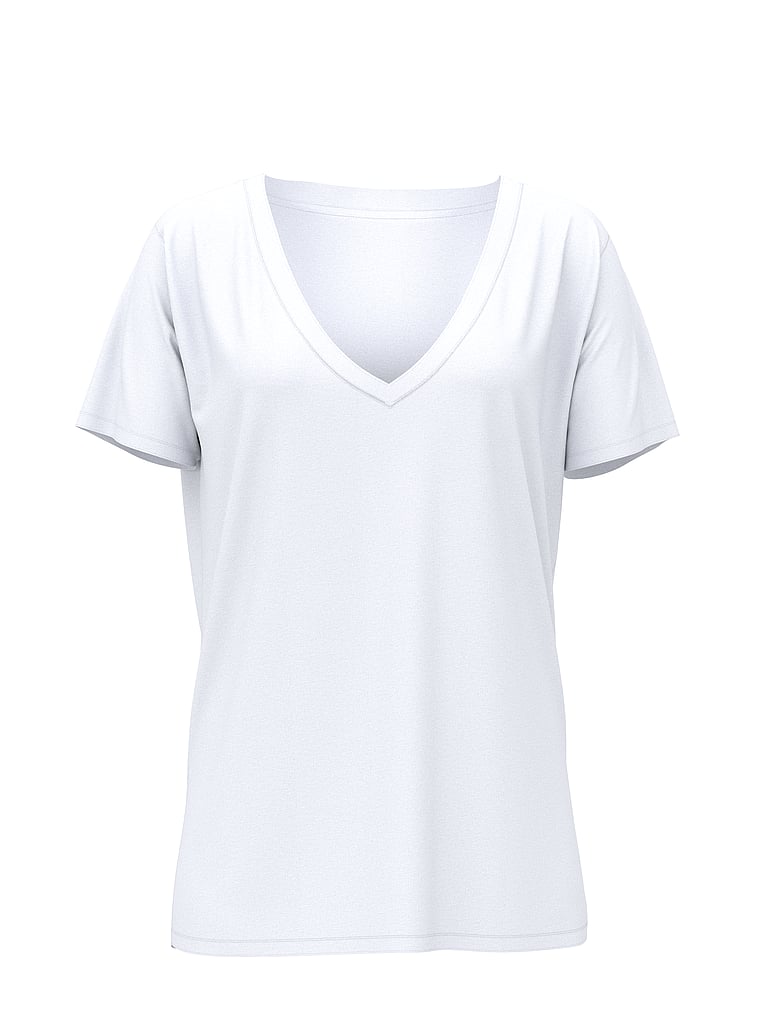 PINK Campus Cotton™ V-Neck Tee, White, offModelFront, 3 of 3