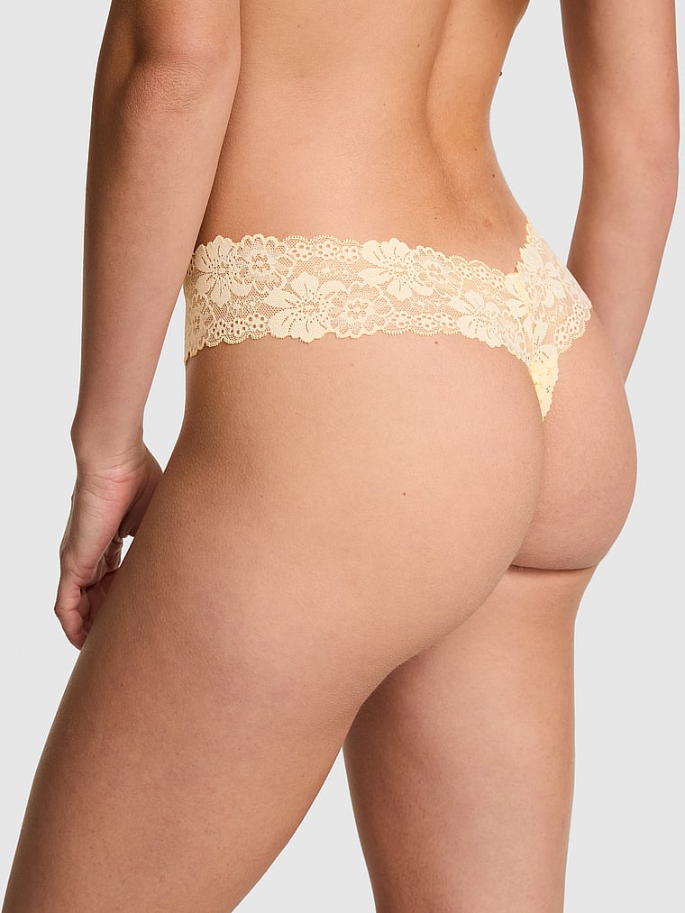 PINK PINK Wink™ Wide-Waist Thong Panty, Palest Yellow, onModelBack, 2 of 3 Ruby is 5'6" and wears Small