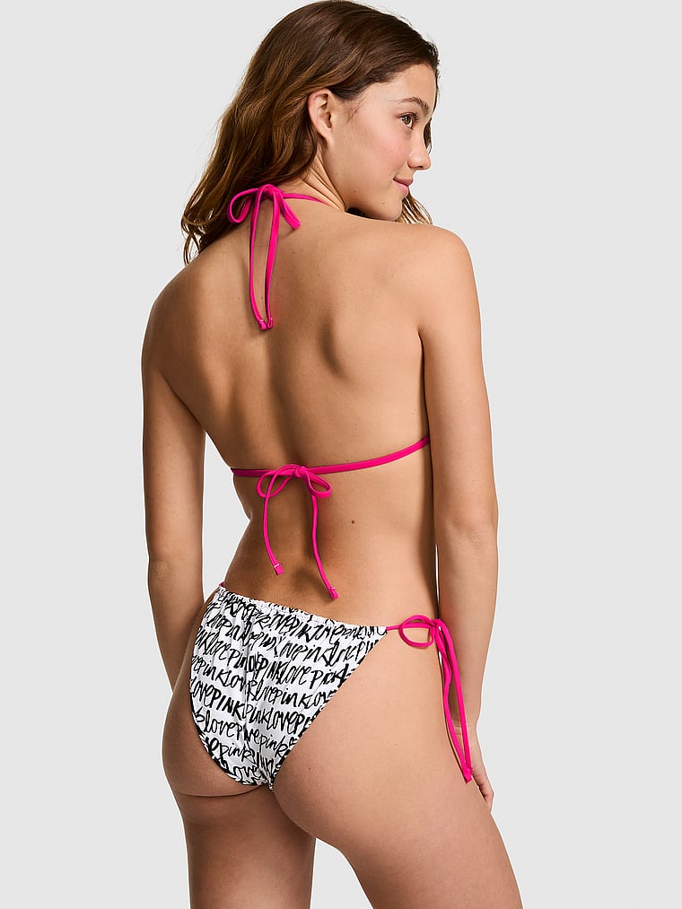 PINK SWIM Reversible Side-Tie Cheeky Bikini Bottom, Love PINK Script, onModelSide, 3 of 6