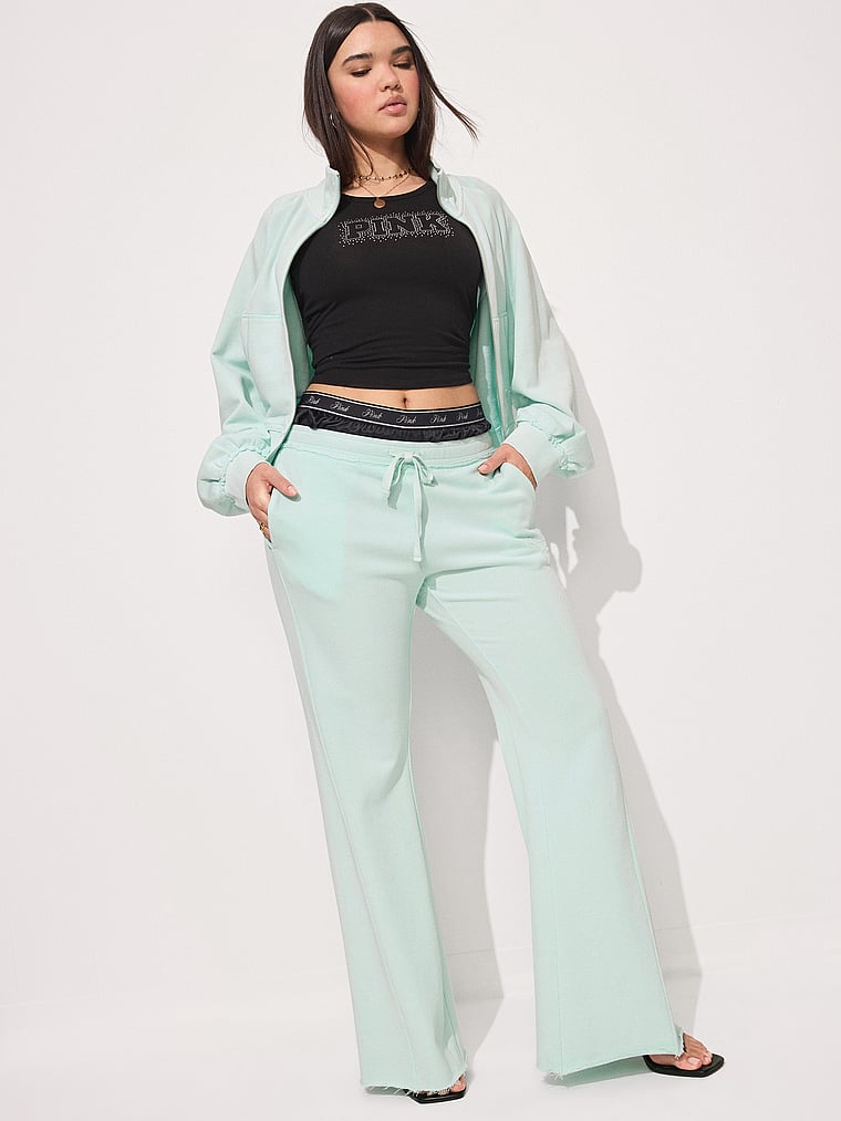 PINK Campus Terry™ Flare Pants, Spray Blue, onModelSide, 4 of 4 Breanna is 5'8" or 173cm and wears Medium