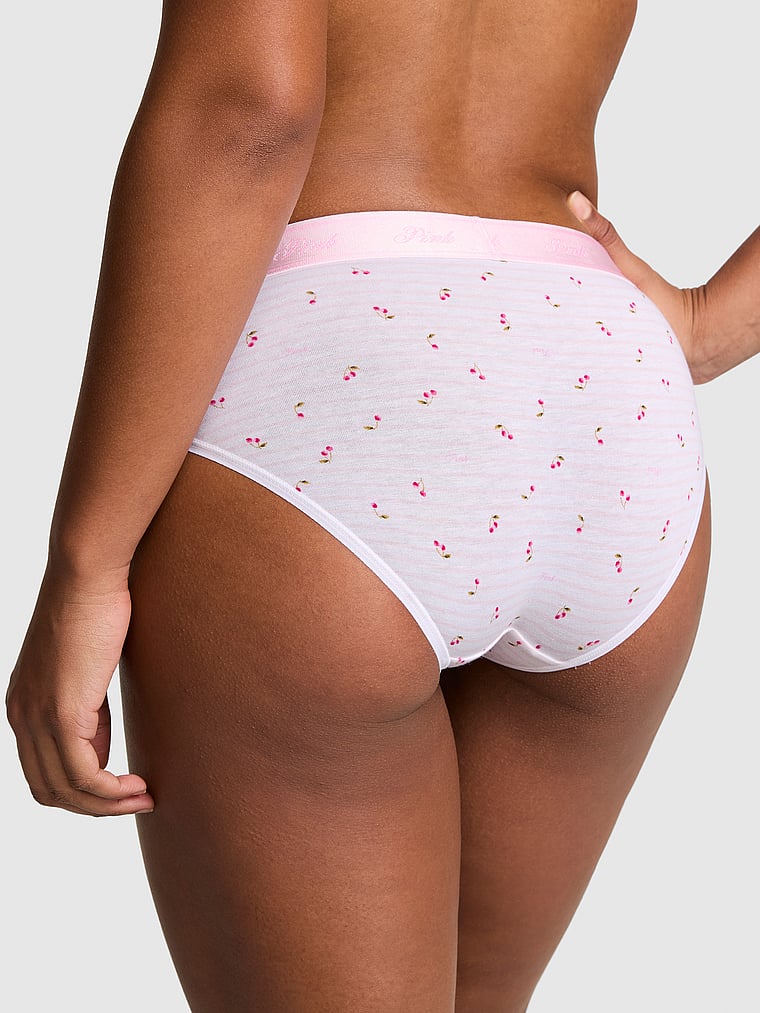 PINK Logo Lace Hiphugger Panty, Pink Tulip Stripe Cherry Print, onModelBack, 2 of 3