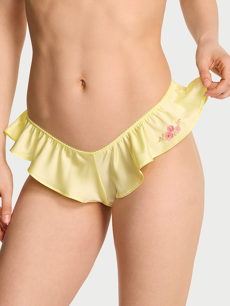 Victoria's Secret, Dream Angels Sweet Melody Motif Satin Flutter Brazilian Panty, onModelFront, 1 of 3