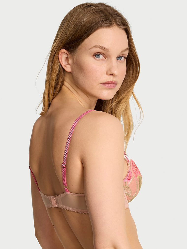 Victoria's Secret, Dream Angels Lace Lightly Lined Demi Bra, Melody Pink Roses, onModelBack, 2 of 4 Lotta is 5'10" or 178cm and wears 34B or Small