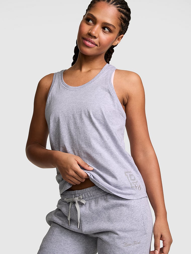 PINK Campus Cotton™ Tank Top, Medium Heather Grey, onModelFront, 1 of 2