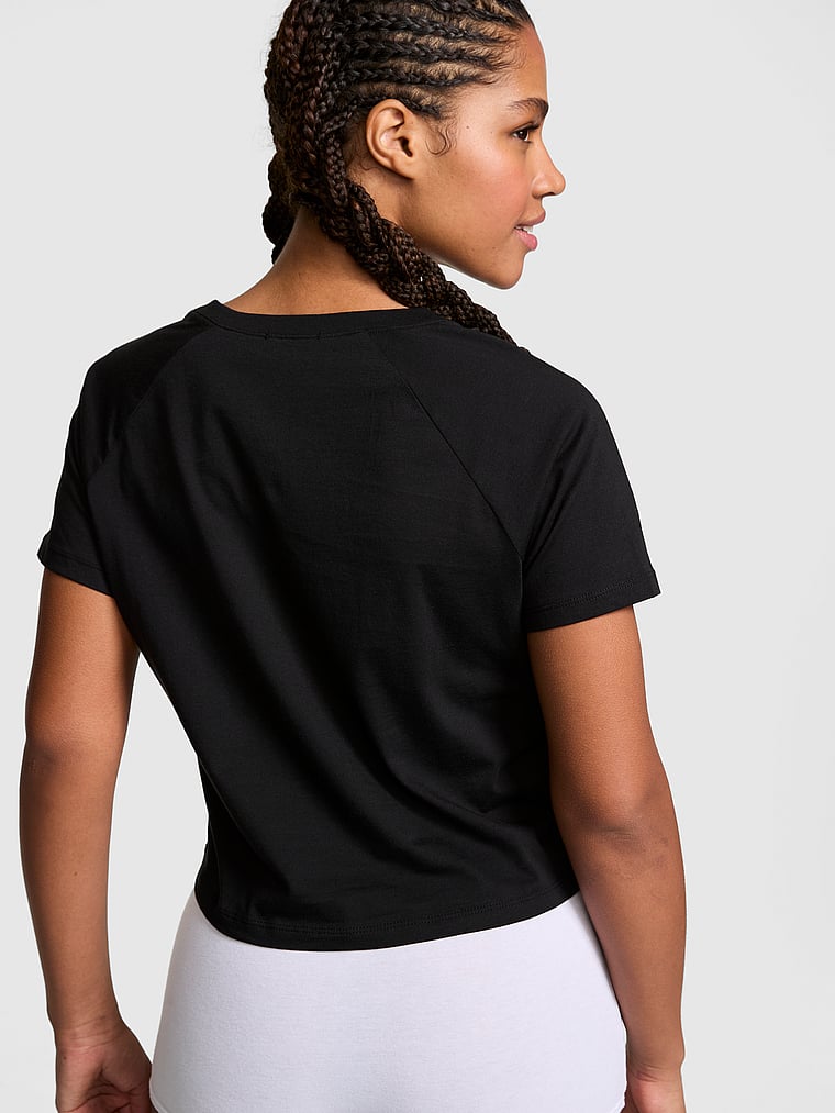 PINK Cotton Raglan Sleep Tee, Black, onModelBack, 2 of 3
