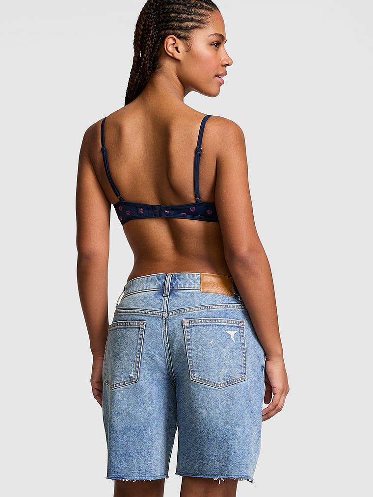 PINK Denim by PINK Mid-Rise Baggy Jorts, Blue Stone Wash, onModelBack, 2 of 3