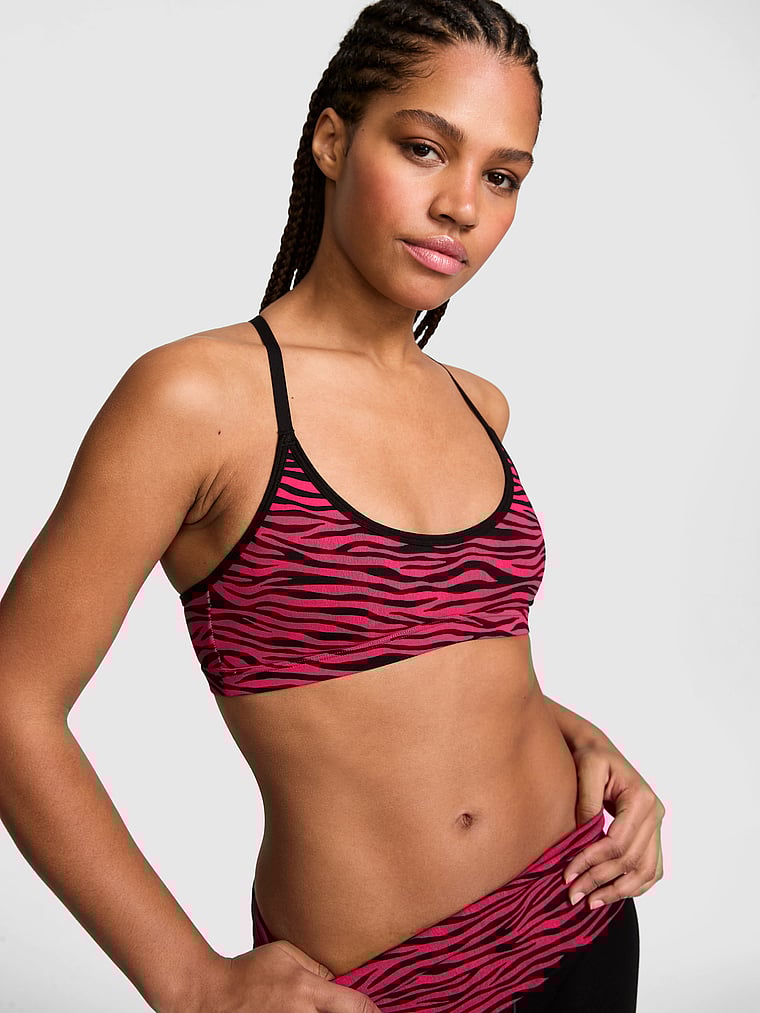 PINK All-Day Cotton™ Low-Scoop Racerback Bra, Zebra Pink Break Capsule, onModelSide, 3 of 4