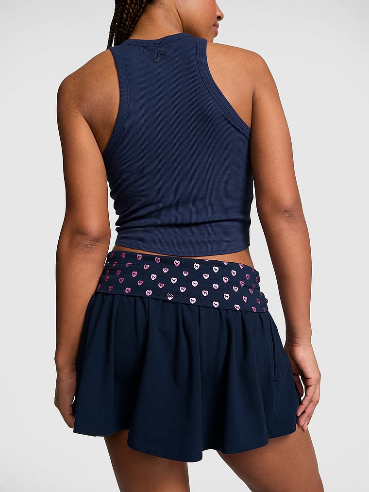 PINK All-Day Cotton™ Foldover Flirty Mini Skort, Noir Navy Foil, onModelBack, 2 of 3