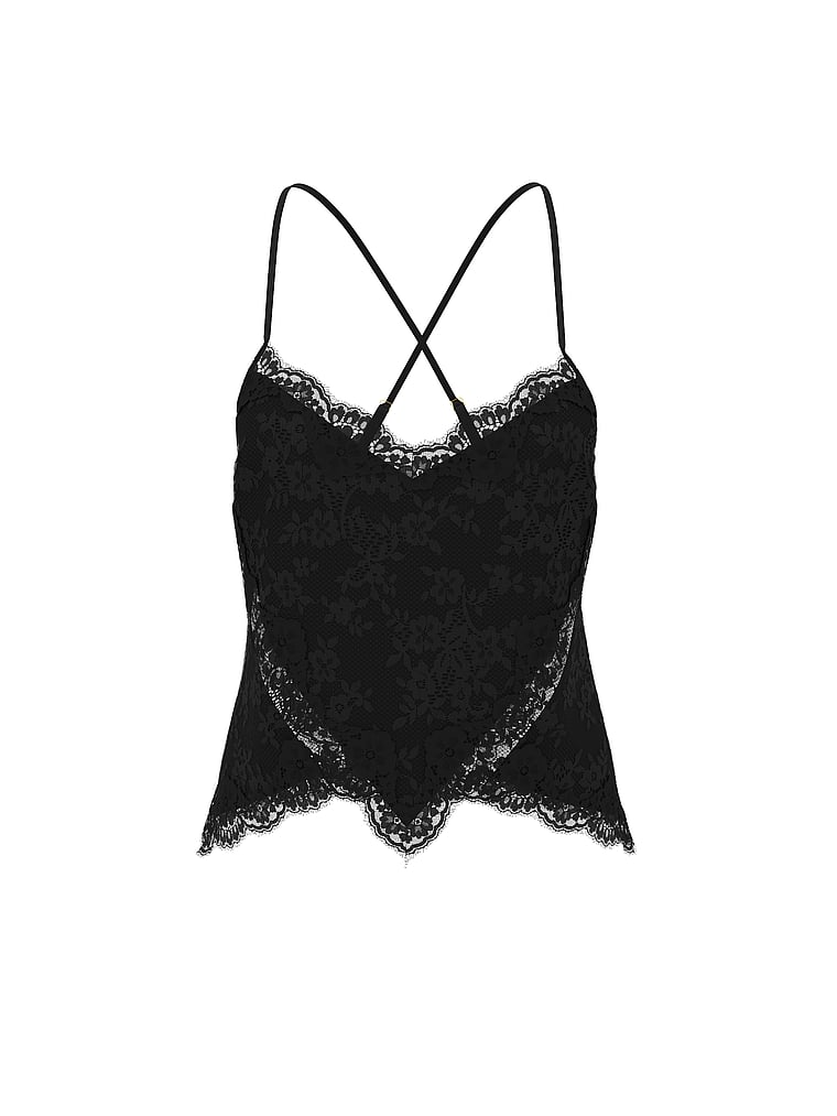 Victoria's Secret, Dream Angels Lace Scallop-Hem Cami, Black, offModelFront, 4 of 4