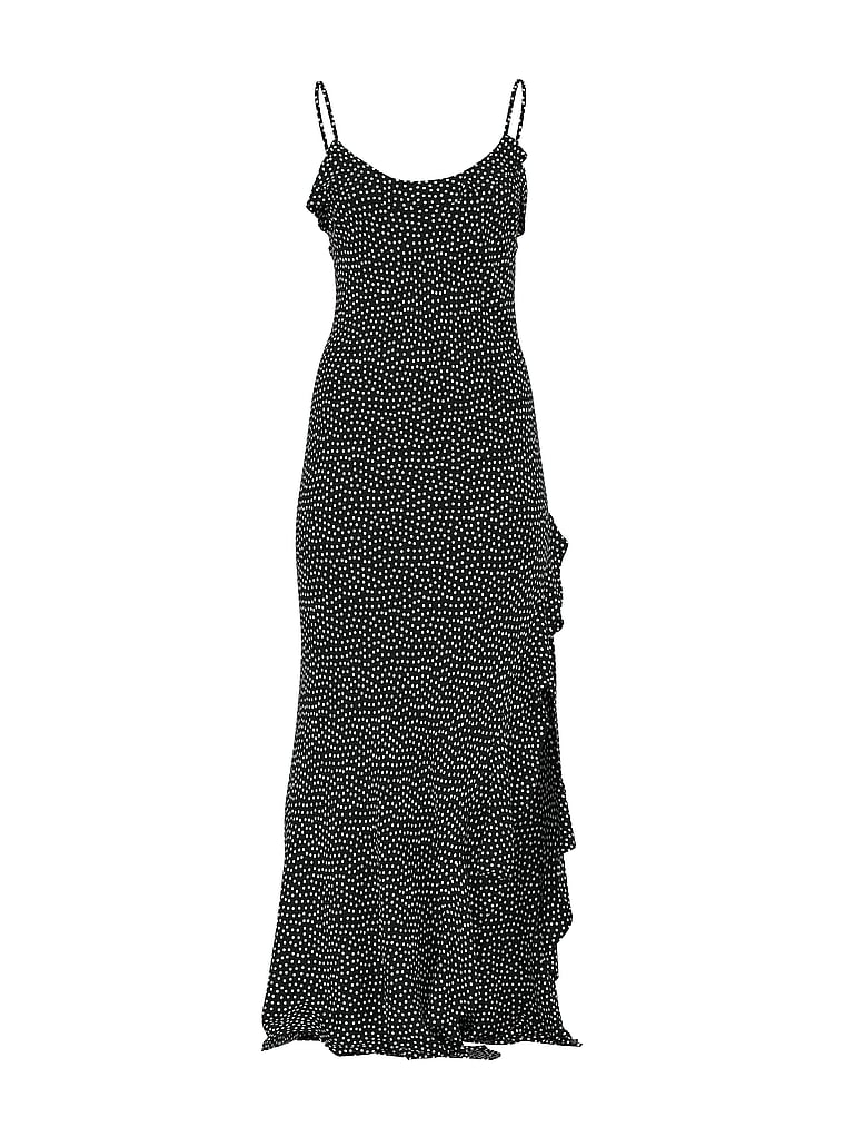 Chiffon Polka Dot Flutter Maxi Slip Dress