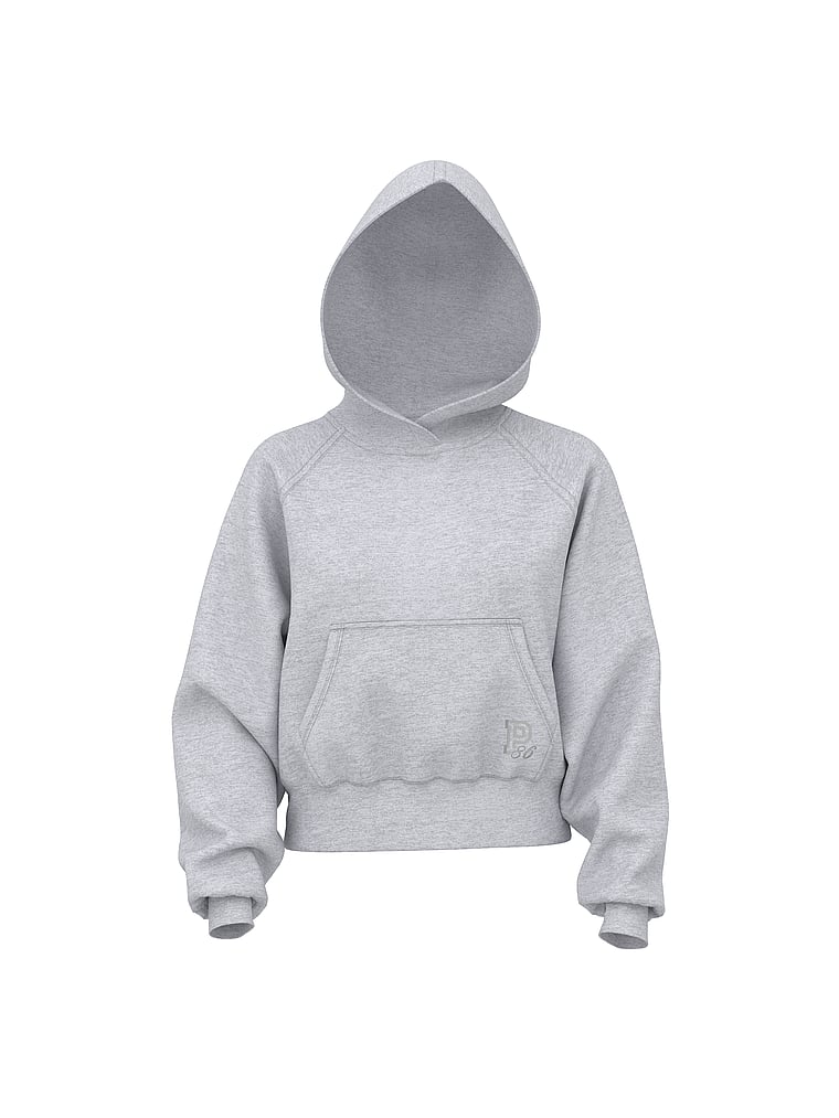 PINK Campus Fleece™ Shrunken Hoodie, Medium Heather Grey, offModelFront, 3 of 3