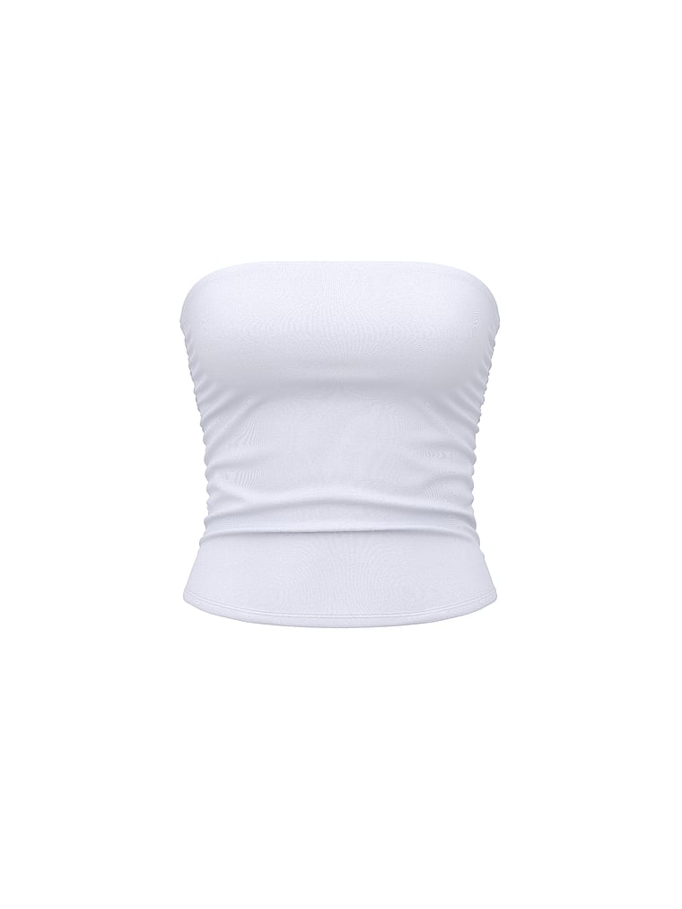 PINK All-Day Cotton™ Side-Ruched Tube Top, White, offModelFront, 4 of 5