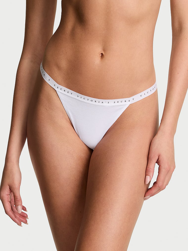 Victoria's Secret, Victoria's Secret Cotton Pointelle Floral Lace-Trim V-String Panty, White, onModelFront, 1 of 2 Kennidy is 5'11" and wears Small