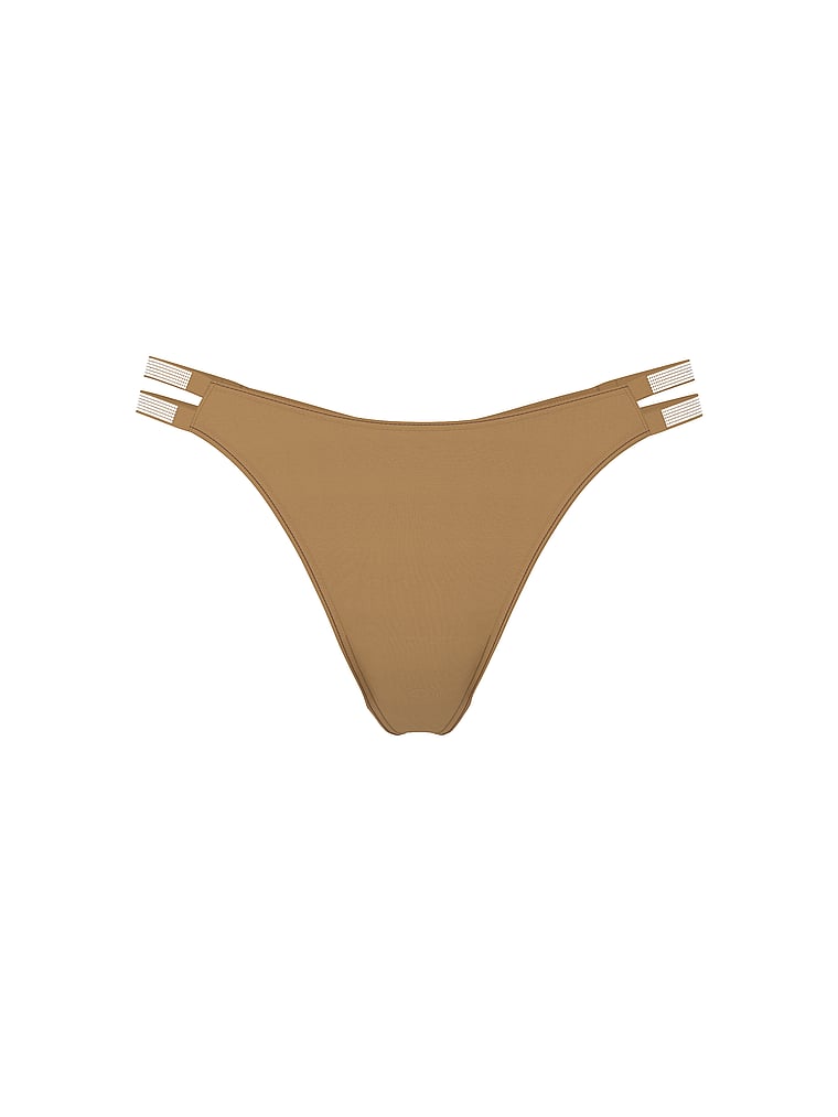 Victoria's Secret, Very Sexy Double Shine Strap Smooth Thong Panty, Palomino Gold, offModelFront, 4 of 4