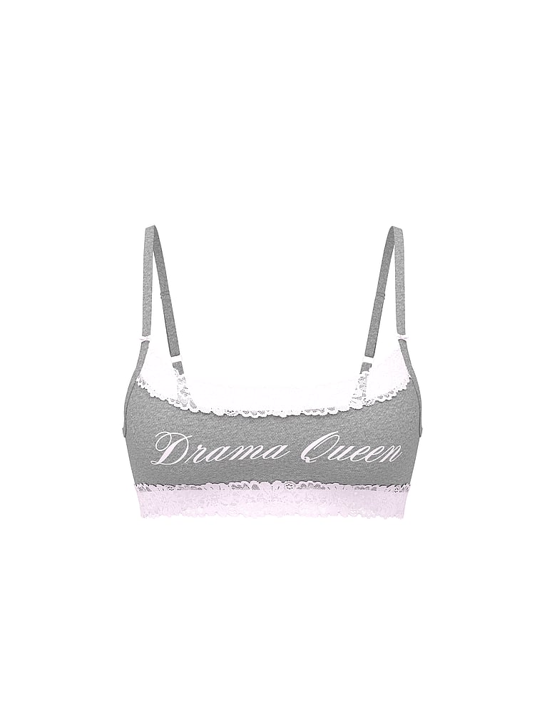 PINK Cotton Lace-Trim Scoop Bralette, Medium Heather Grey Spring, offModelFront, 4 of 5