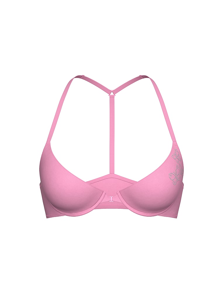 PINK Wear Everywhere™ Lightly Lined Full Coverage T-Shirt Bra, Pink Lollipop Butterfly Bling, offModelFront, 3 of 3