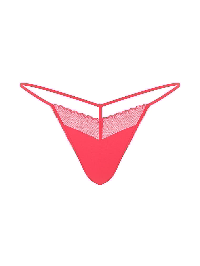 Stretch Cotton Heart Lace V-String Panty
