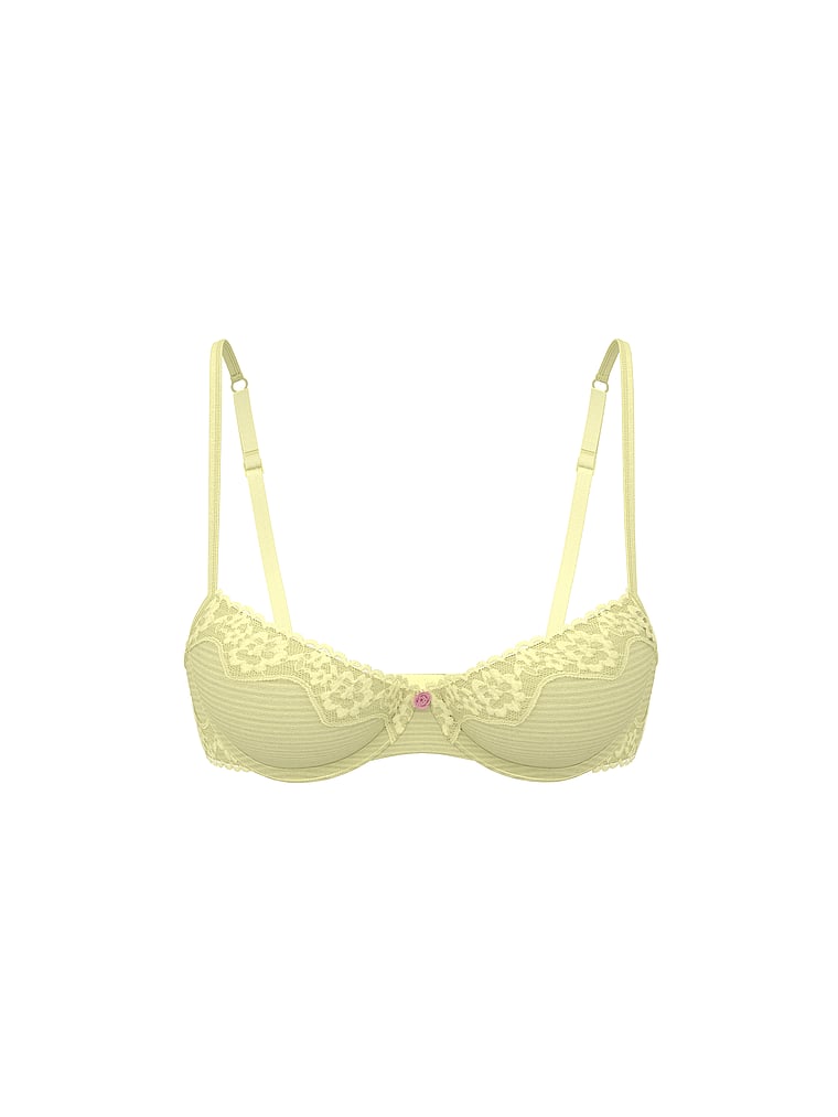 Victoria's Secret, The T-shirt Cotton Shadow Stripe Unlined Demi Bra, Lemonade, offModelFront, 3 of 3