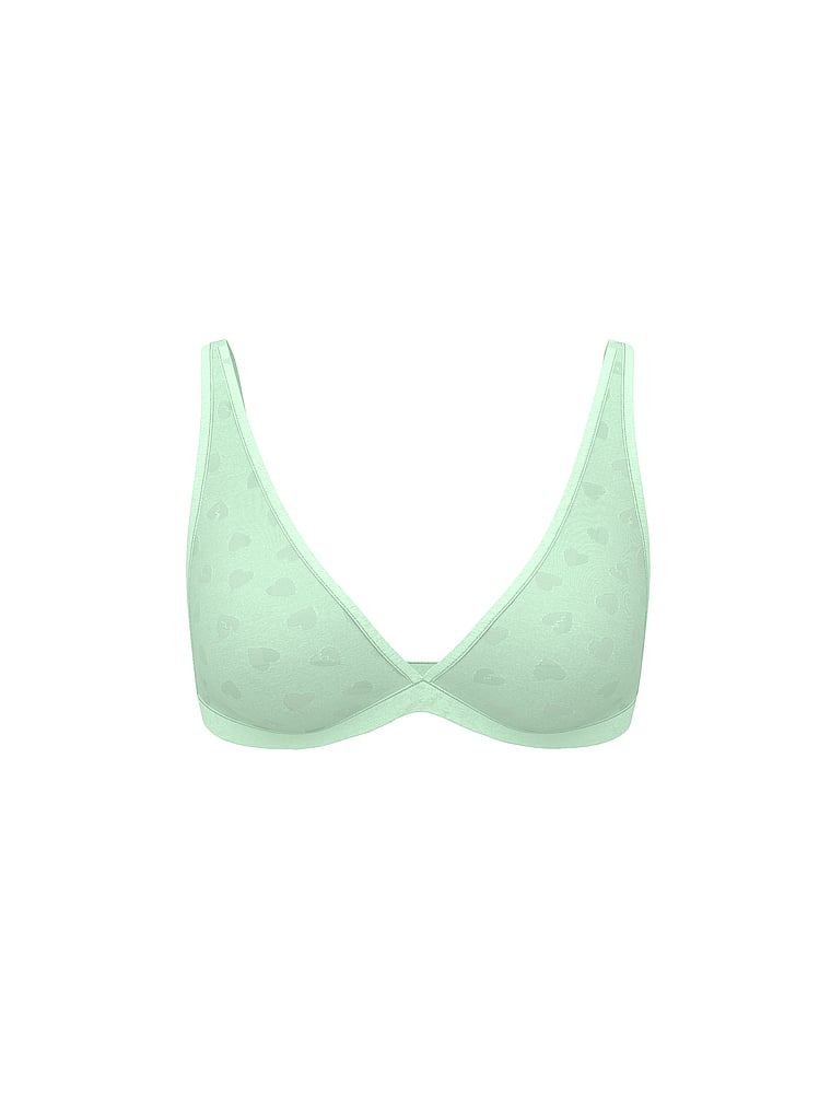 PINK Cotton Dorm Plunge Bralette, Mint, offModelFront, 4 of 4