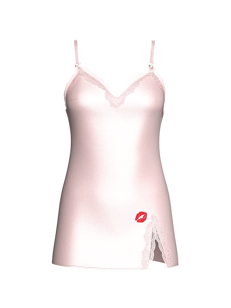 Tease Satin Lace-Trim Mini Slip Dress