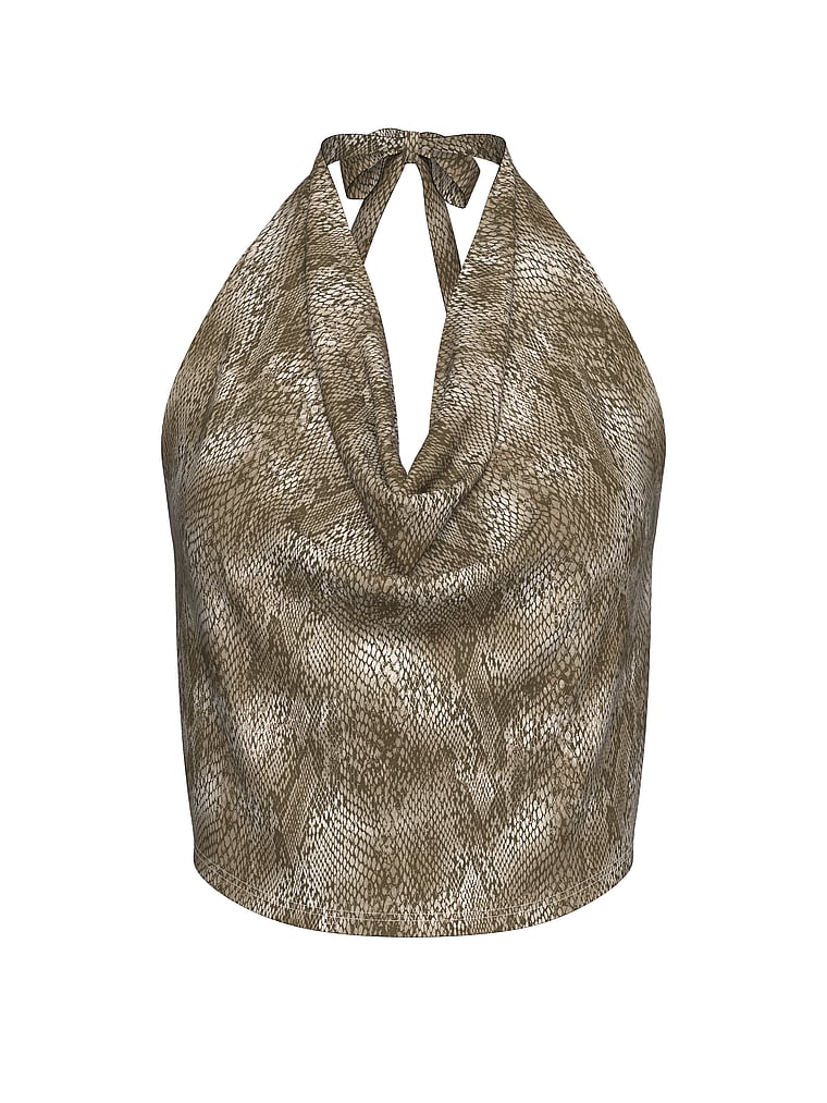 Victoria's Secret, Victoria's Secret Swim Beachwear Mesh Cowl-Neck Halter Top, Snake, offModelFront, 3 of 3