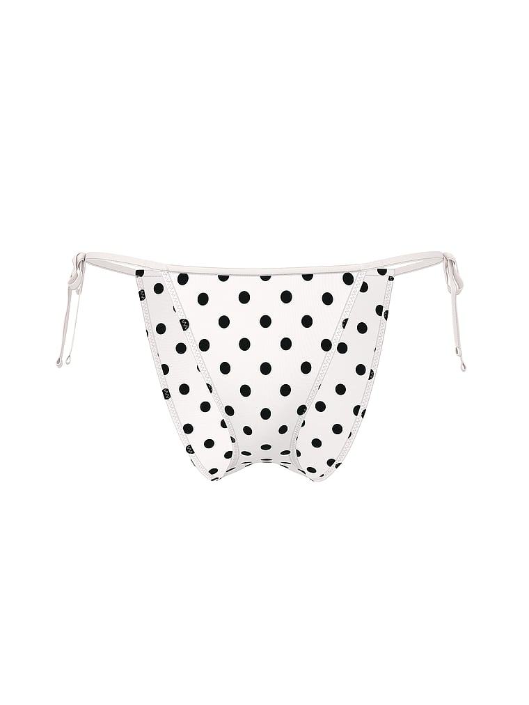 Victoria's Secret, Victoria's Secret Swim Tease Side-Tie Cheeky Bikini Bottom, White & Black Dots, offModelFront, 3 of 3
