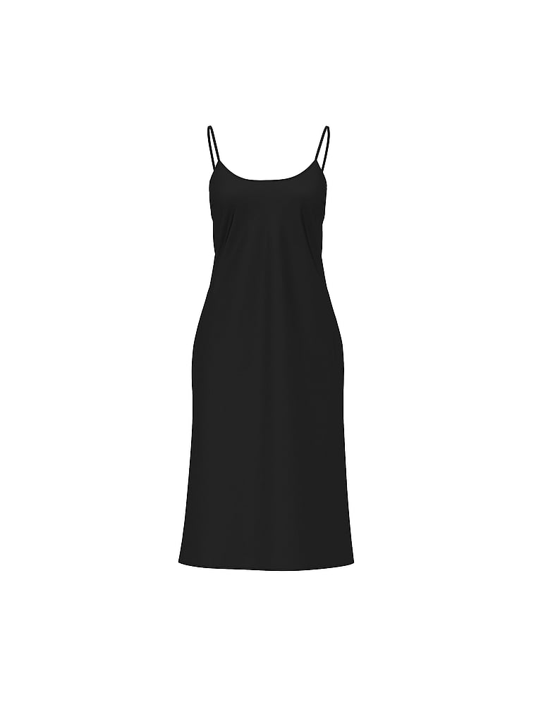 Victoria's Secret, Victoria's Secret Satin Midi Slip Dress, Black, offModelFront, 3 of 3