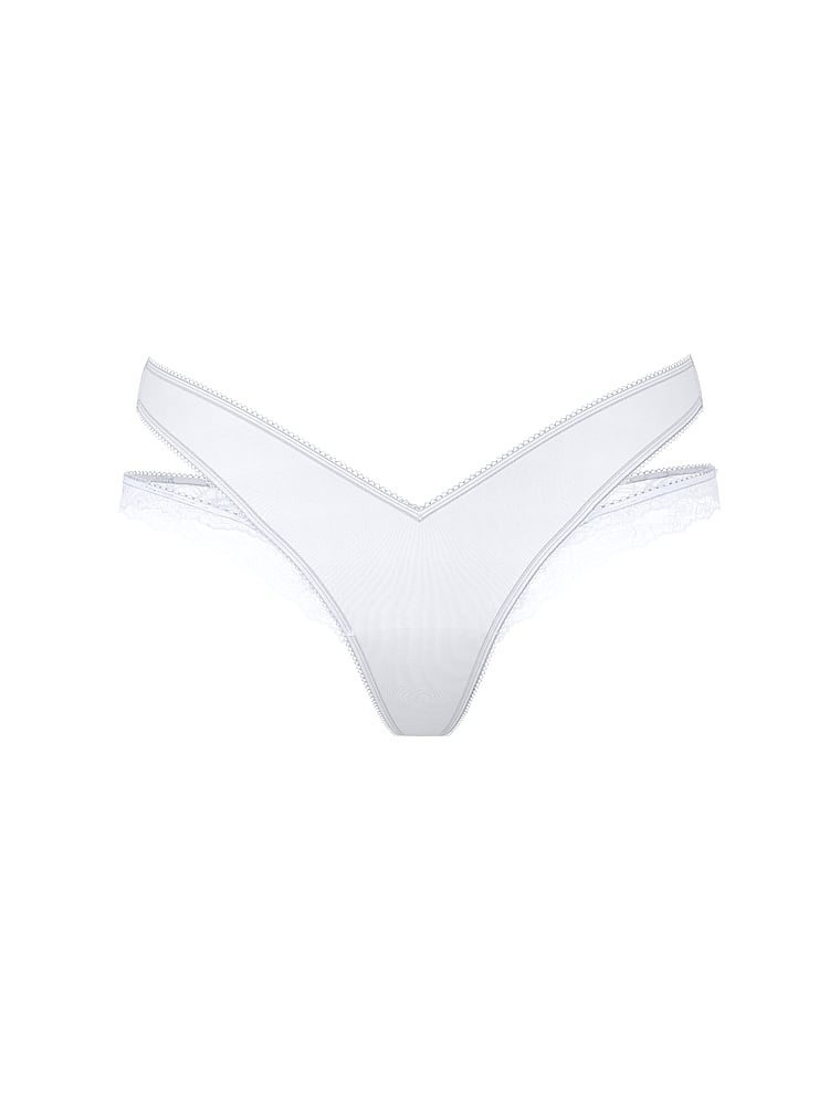 Victoria's Secret, Very Sexy Denim Mesh Ruffled String Thong Panty, White, offModelFront, 3 of 3