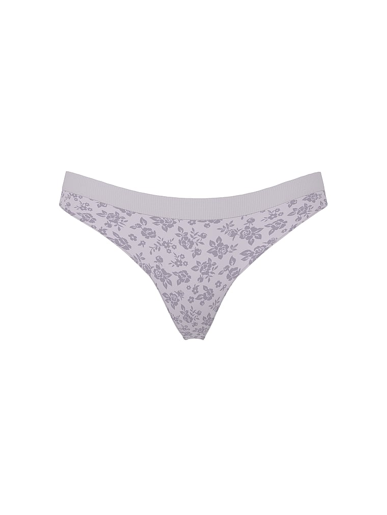 Victoria's Secret, Seamless Seamless Lace-Trim Thong Panty, Crystal Lilac Floral, offModelFront, 1 of 3