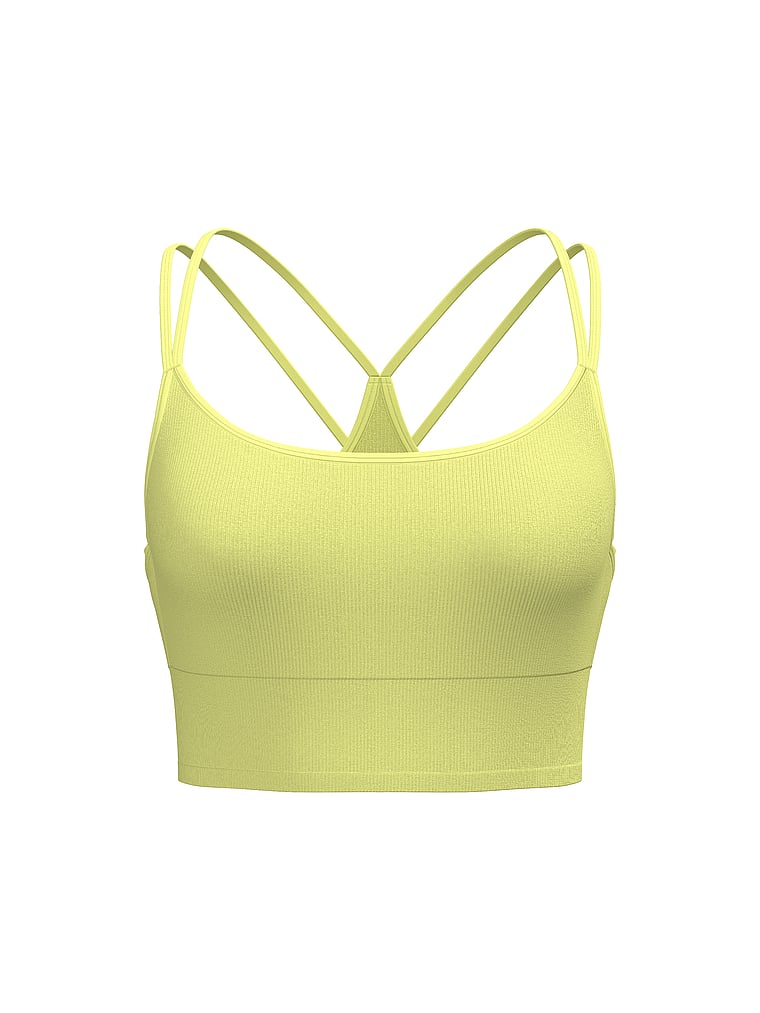 PINK Soft Seamless Strappy Sports Bra, Lime Citron, offModelFront, 3 of 3