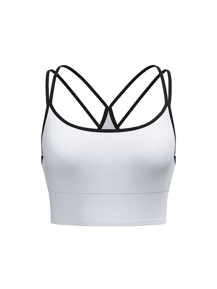 PINK Soft Seamless Strappy Sports Bra, White, offModelFront, 3 of 3