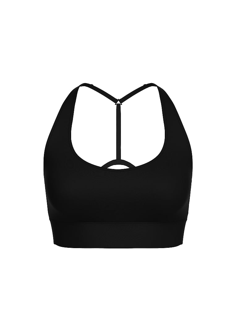 PINK PINK Relay™ Scoop T-Back Sports Bra, Pure Black, offModelFront, 3 of 3