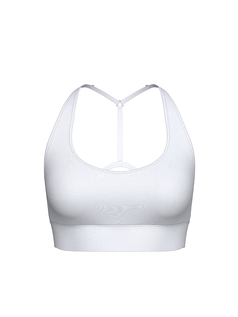PINK PINK Relay™ Scoop T-Back Sports Bra, White, offModelFront, 3 of 3