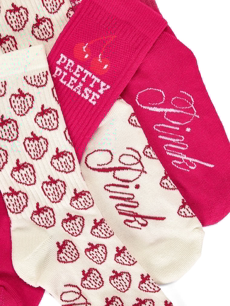 PINK 2-Pack Crew Socks, Pink Twirl Strawberry, offModelBack, 2 of 2