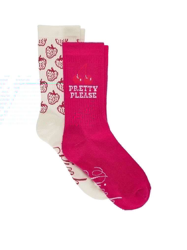 PINK 2-Pack Crew Socks, Pink Twirl Strawberry, offModelFront, 1 of 2