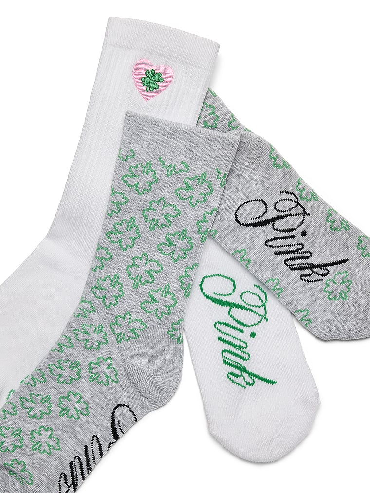 PINK 2-Pack Crew Socks, White/Medium Heather Grey, offModelBack, 2 of 2