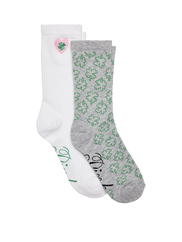 PINK 2-Pack Crew Socks, White/Medium Heather Grey, offModelFront, 1 of 2