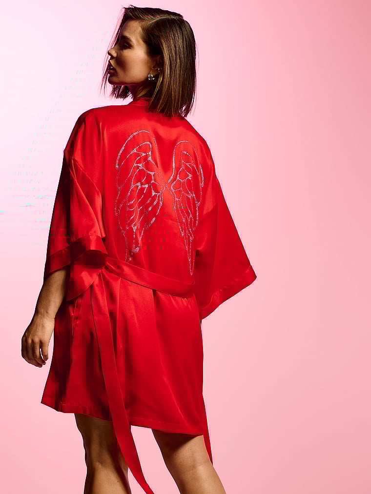 Signature Satin Short Piped Robe