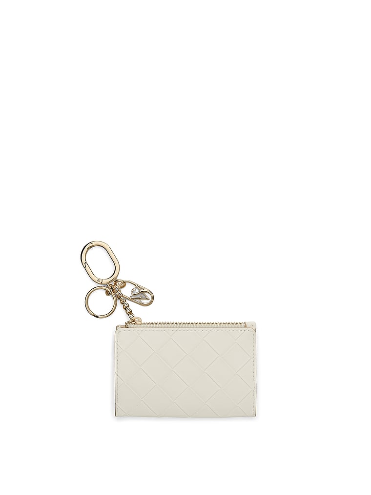 Victoria's Secret, Victoria's Secret Foldover Card Case Keychain, Ivory Woven, onModelFront, 1 of 4