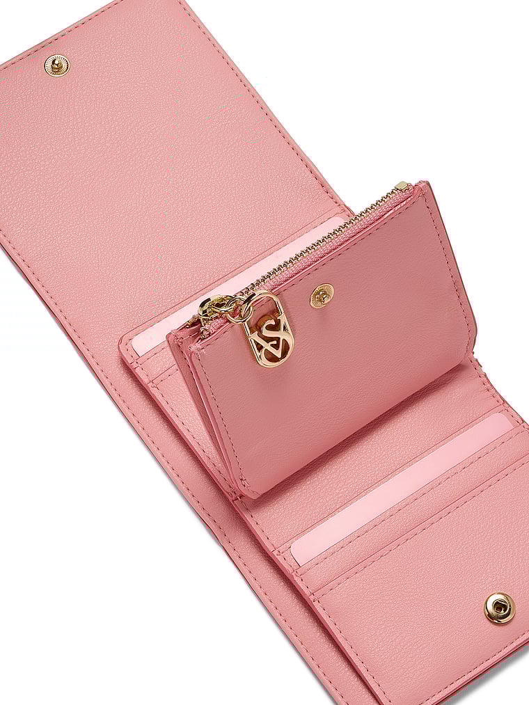 Victoria's Secret, Victoria's Secret Small Flap Wallet, Blush Woven, onModelBack, 2 of 3