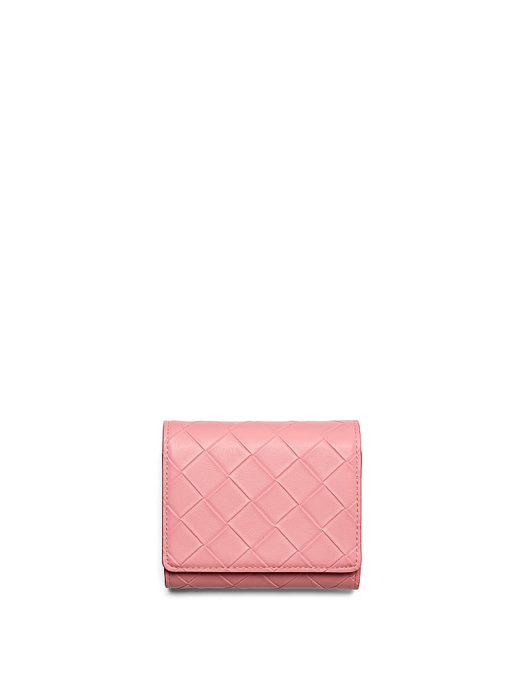 Victoria's Secret, Victoria's Secret Small Flap Wallet, Blush Woven, onModelFront, 1 of 3