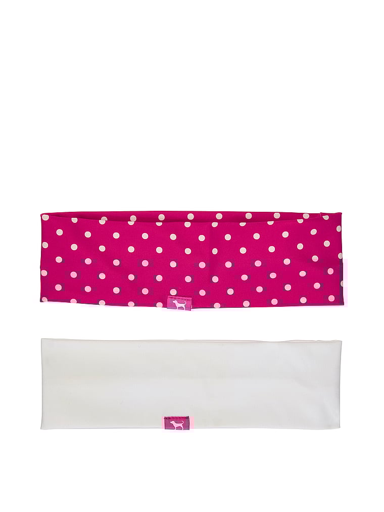 PINK 2-Pack Stretchy Headband Set, White & Pink Polka Dot, onModelBack, 2 of 2