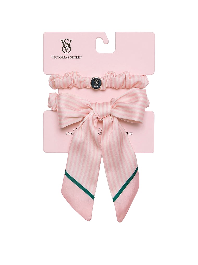 Victoria's Secret, Victoria's Secret 2-Pack Heritage Stripe Bow Scrunchie Set, Heritage Stripe, onModelBack, 2 of 3