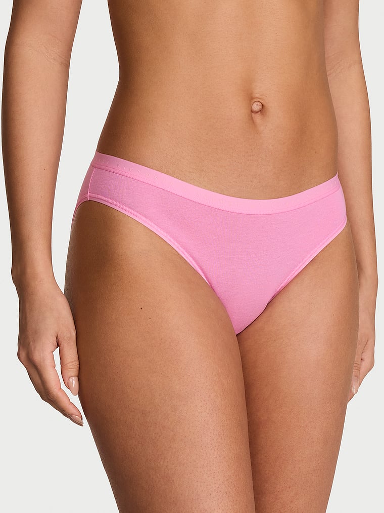 Victoria's Secret, Victoria's Secret Stretch Cotton Rib Bikini Panty, Pink Sugar, onModelFront, 1 of 3 Nisaa is 5'9" and wears Small