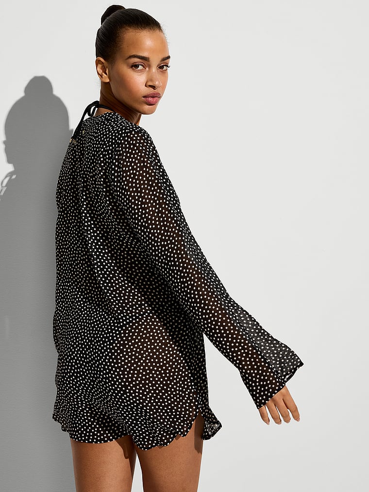 Victoria's Secret, Victoria's Secret Swim Beachwear Sheer Crinkle Tunic Dress, Polka Dot, onModelBack, 2 of 3 Nisaa is 5'9" and wears 34B or Small