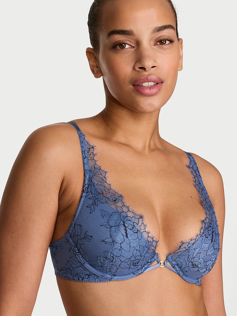 Buy Denim Rose Lace Lightly Lined Plunge Bra, Denim - Order Bras online - Victoria's Secret US